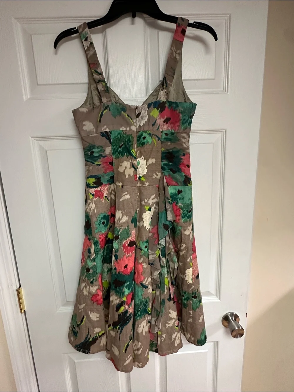 Nanette Lepore Taupe Dress with Green and Pink Floral Print - Picture 2 of 2